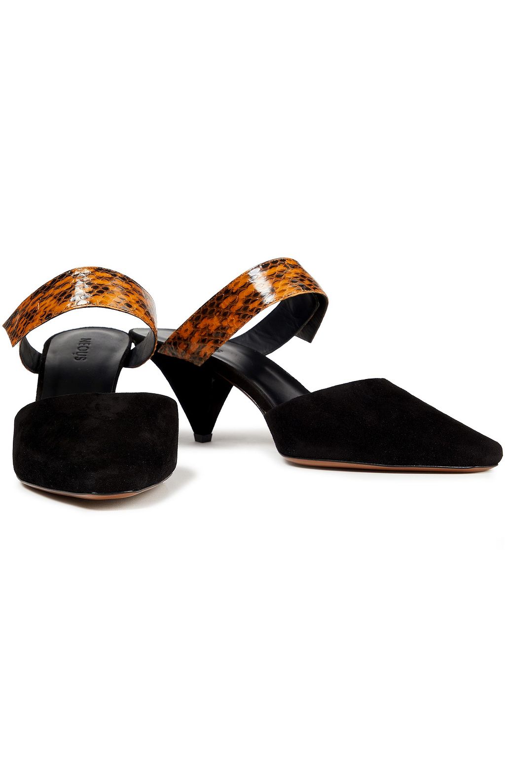 NEOUS Snake-effect leather and suede mules