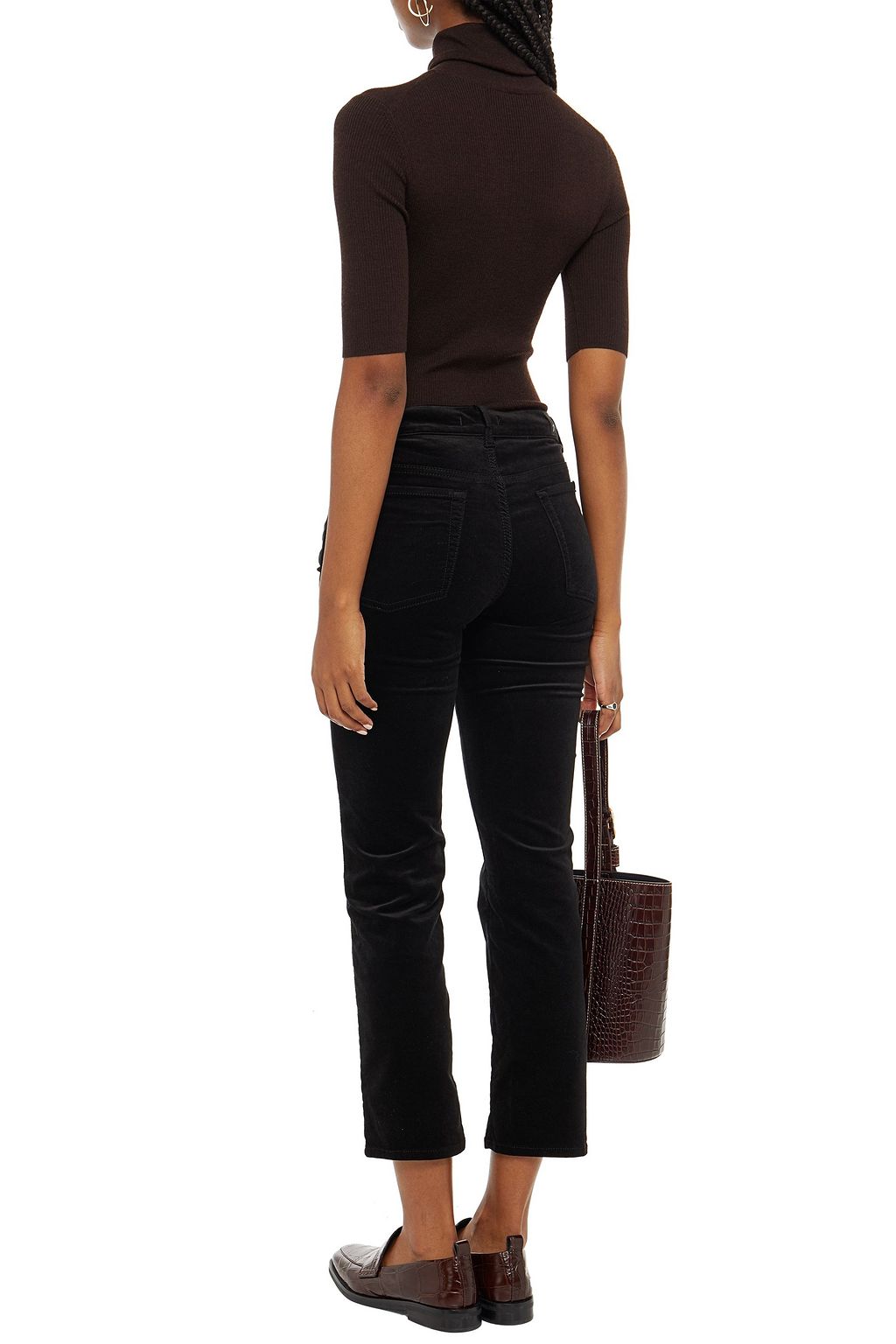 7 FOR ALL MANKIND Cropped velvet low-rise straight-leg jeans