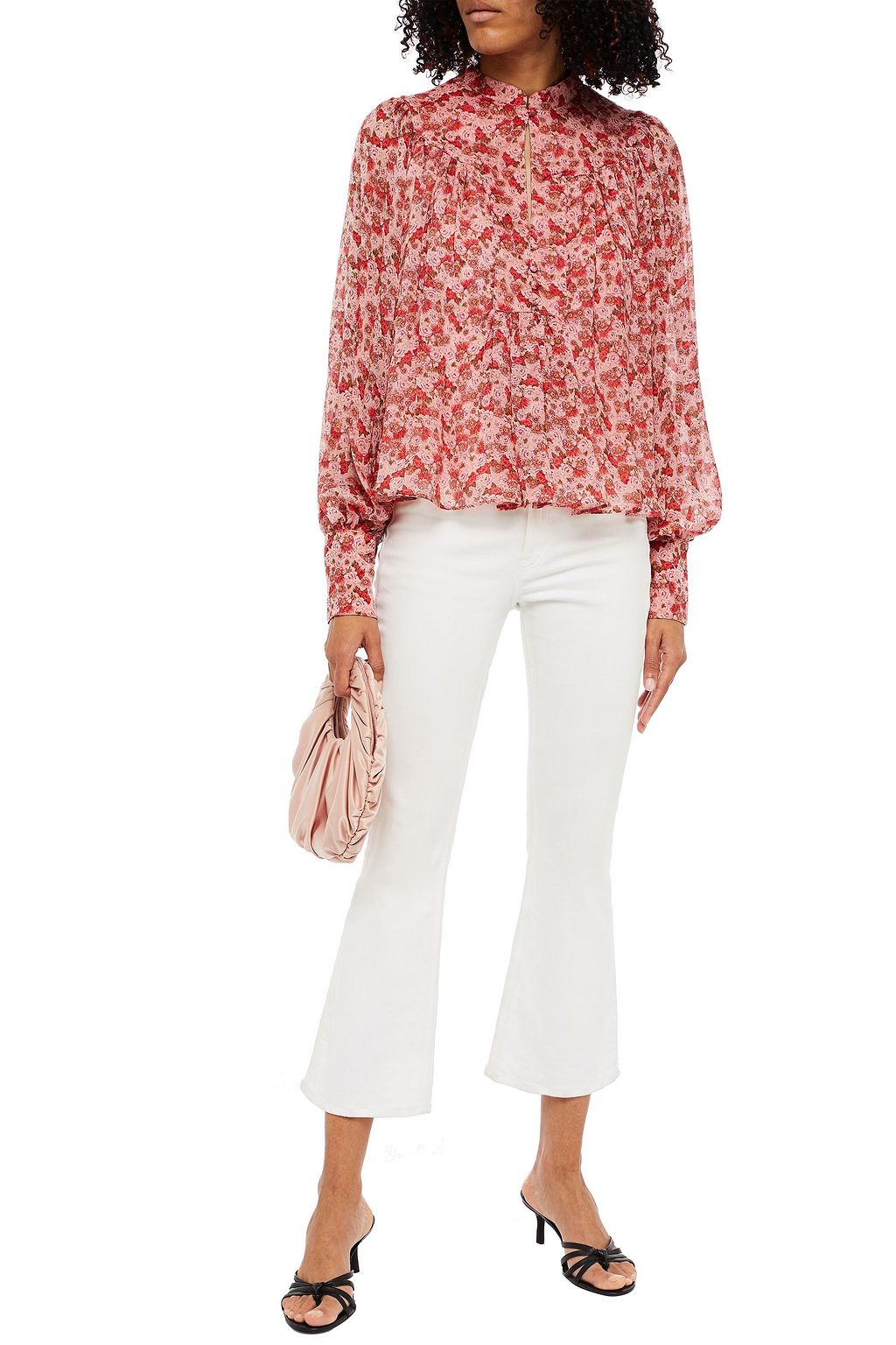 BYTIMO Gathered floral-print crepe de chine blouse