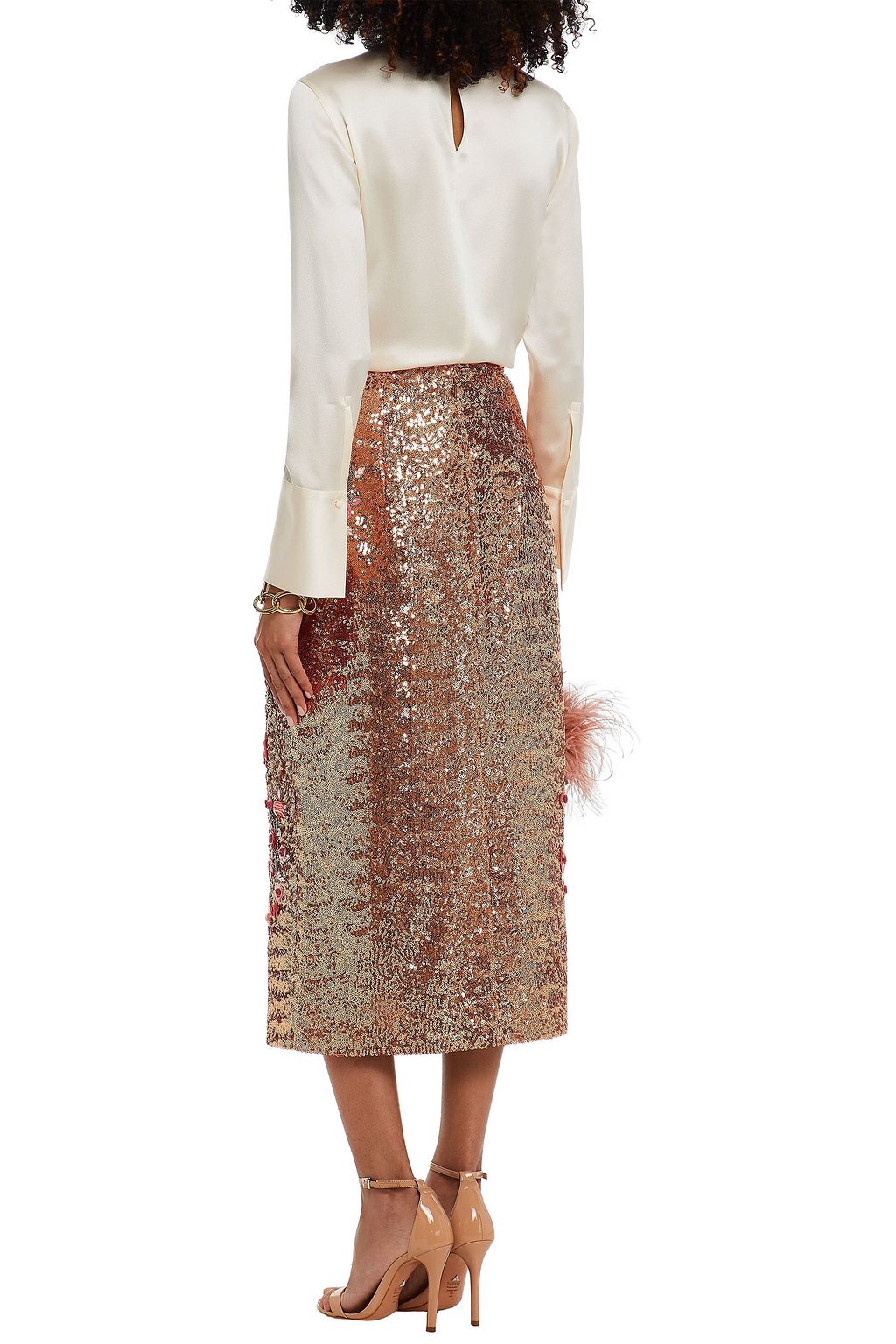 ERDEM Sacha embellished mesh midi skirt