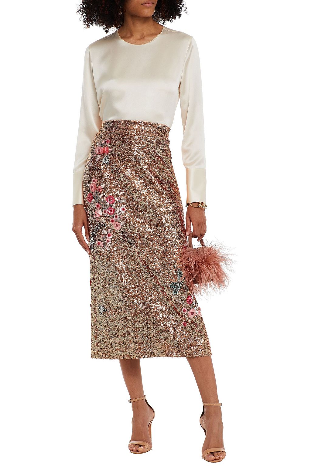 ERDEM Sacha embellished mesh midi skirt