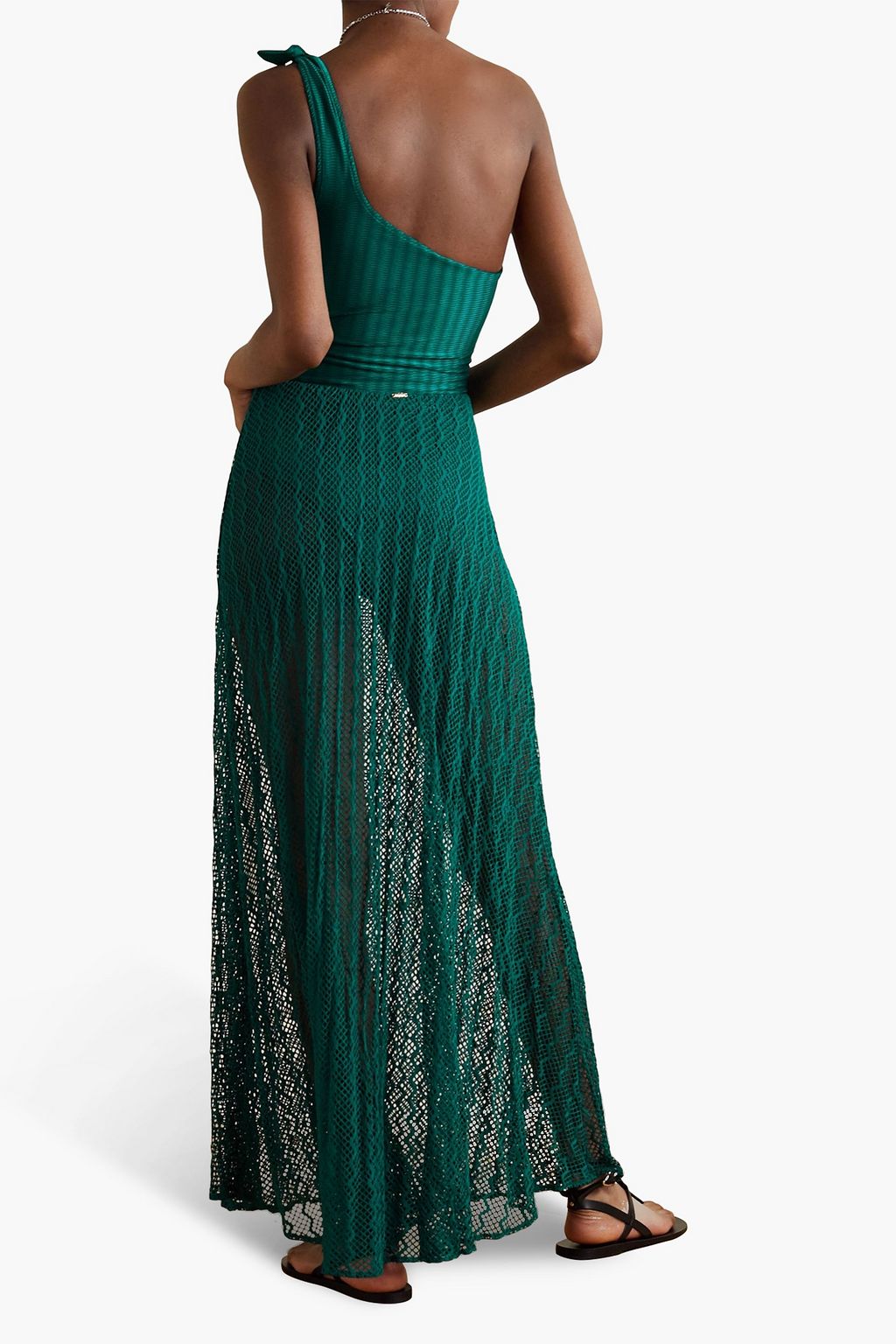 PATBO One-shoulder cutout stretch-modal jersey and crochet-knit maxi dress