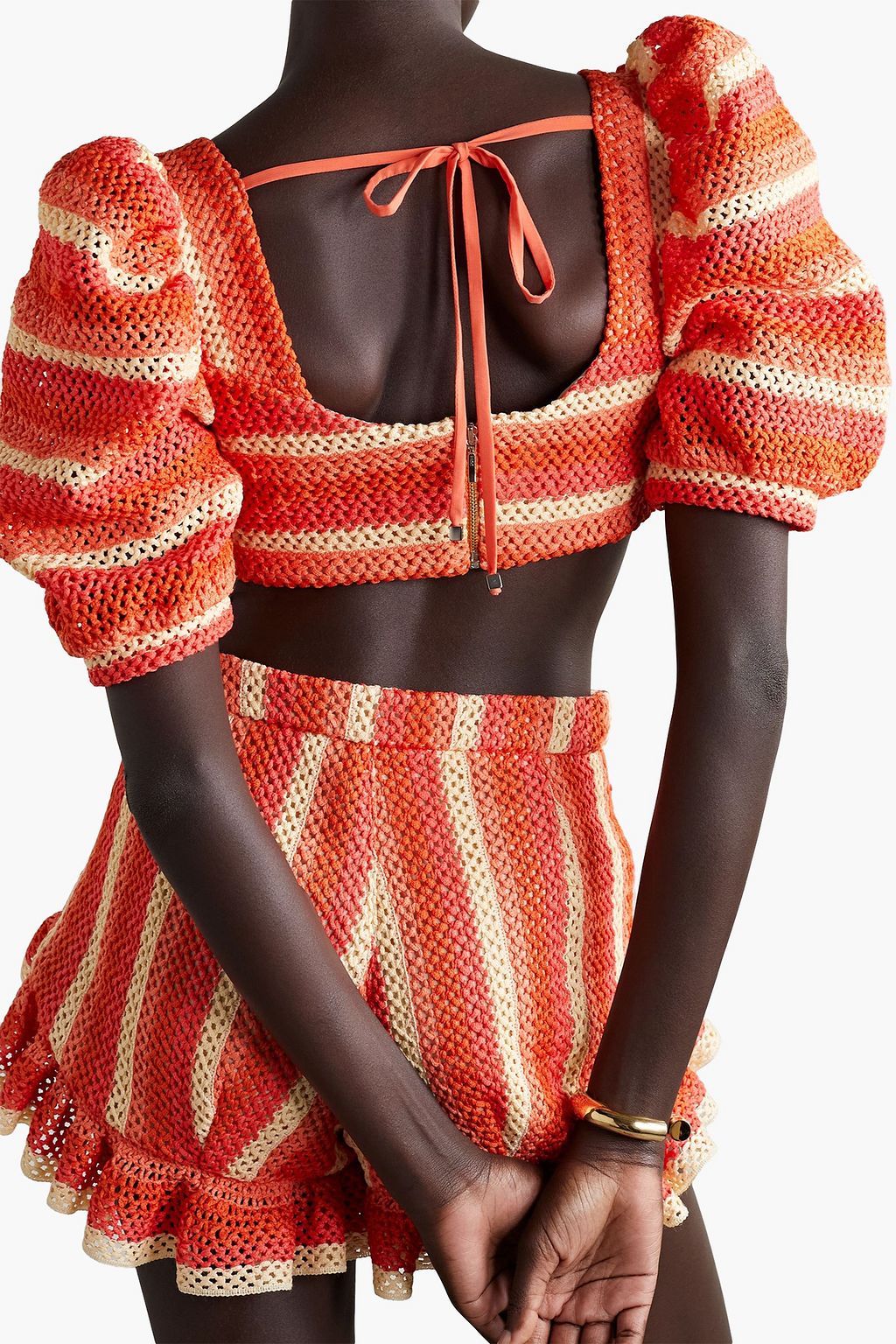 PATBO Cropped striped crocheted top