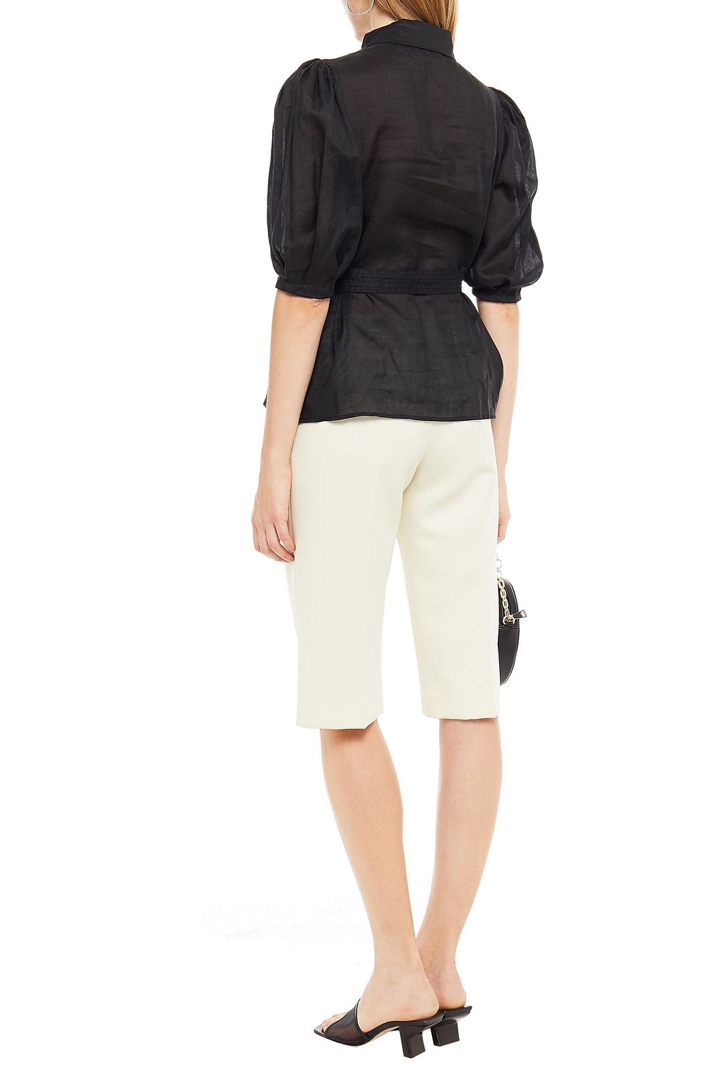 SANDRO Belted gathered ramie shirt