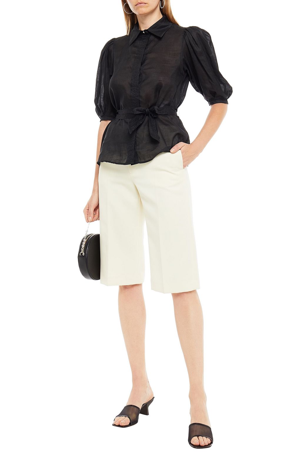 SANDRO Belted gathered ramie shirt