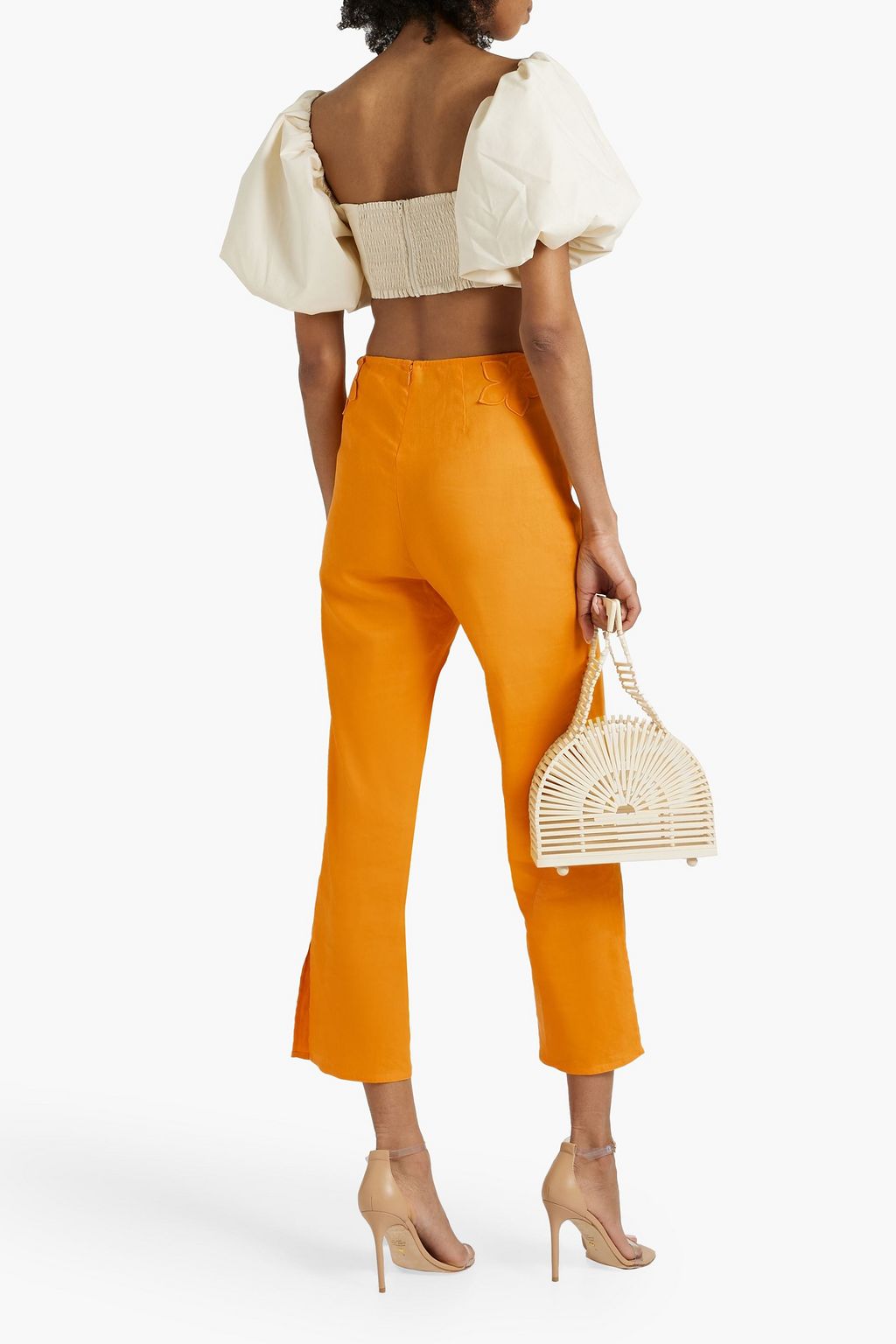 CULT GAIA Grier cropped embellished linen-blend straight-leg pants