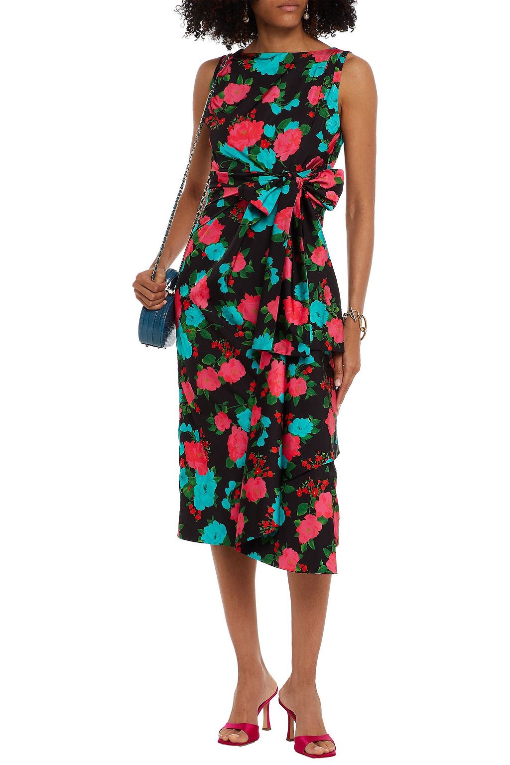 ERDEM Rozaria bow-detailed floral-print satin midi dress
