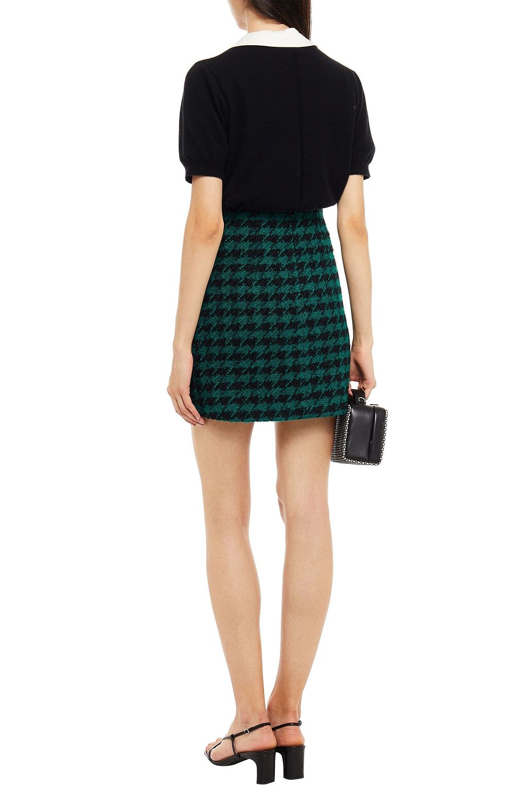 SANDRO Claudie embellished houndstooth bouclé-tweed mini skirt