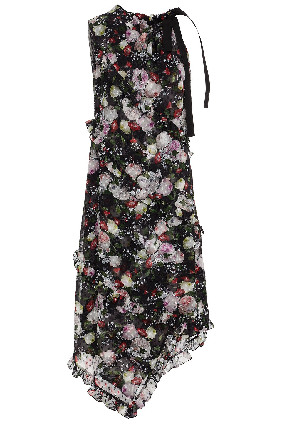 Erdem Woman Zandra Ruffled Floral-print Fil Coupé Chiffon Midi Dress Black Size 12
