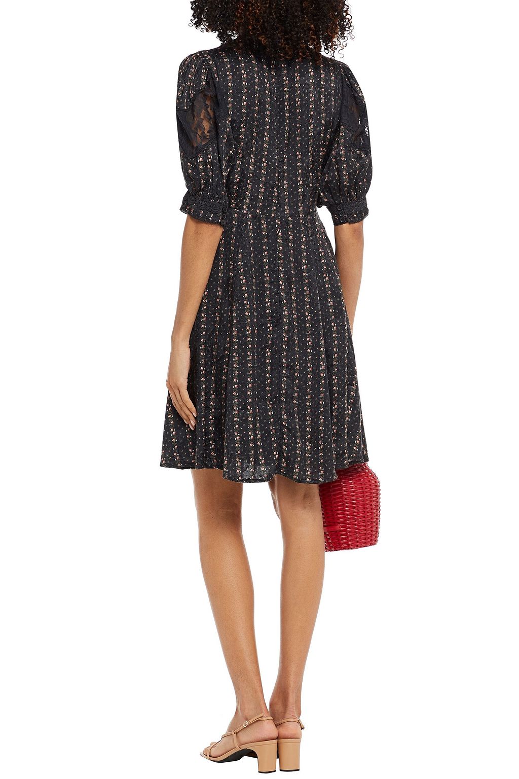 BYTIMO Lace-paneled floral-print jacquard mini dress