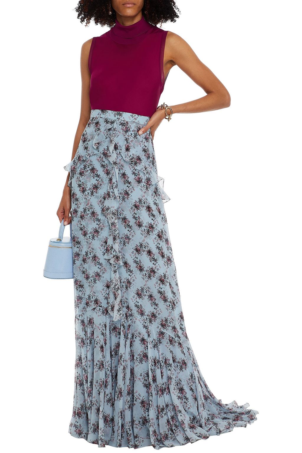 ERDEM Alison ruffled floral-print silk-voile maxi skirt
