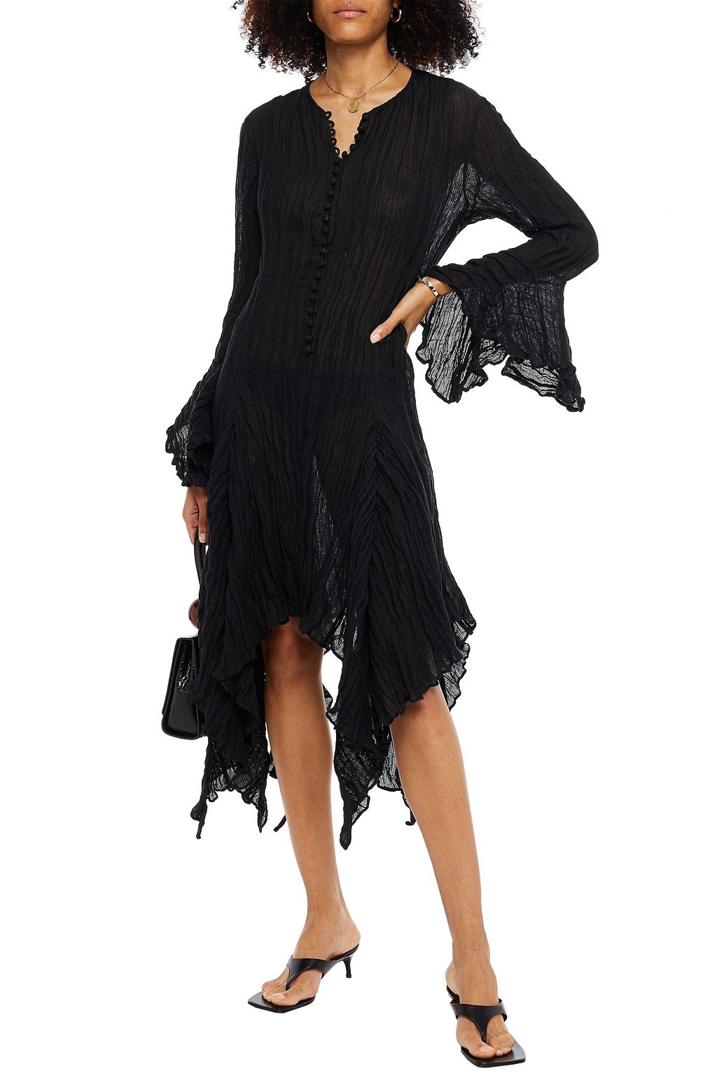 KHAITE Ruffled linen-blend gauze dress