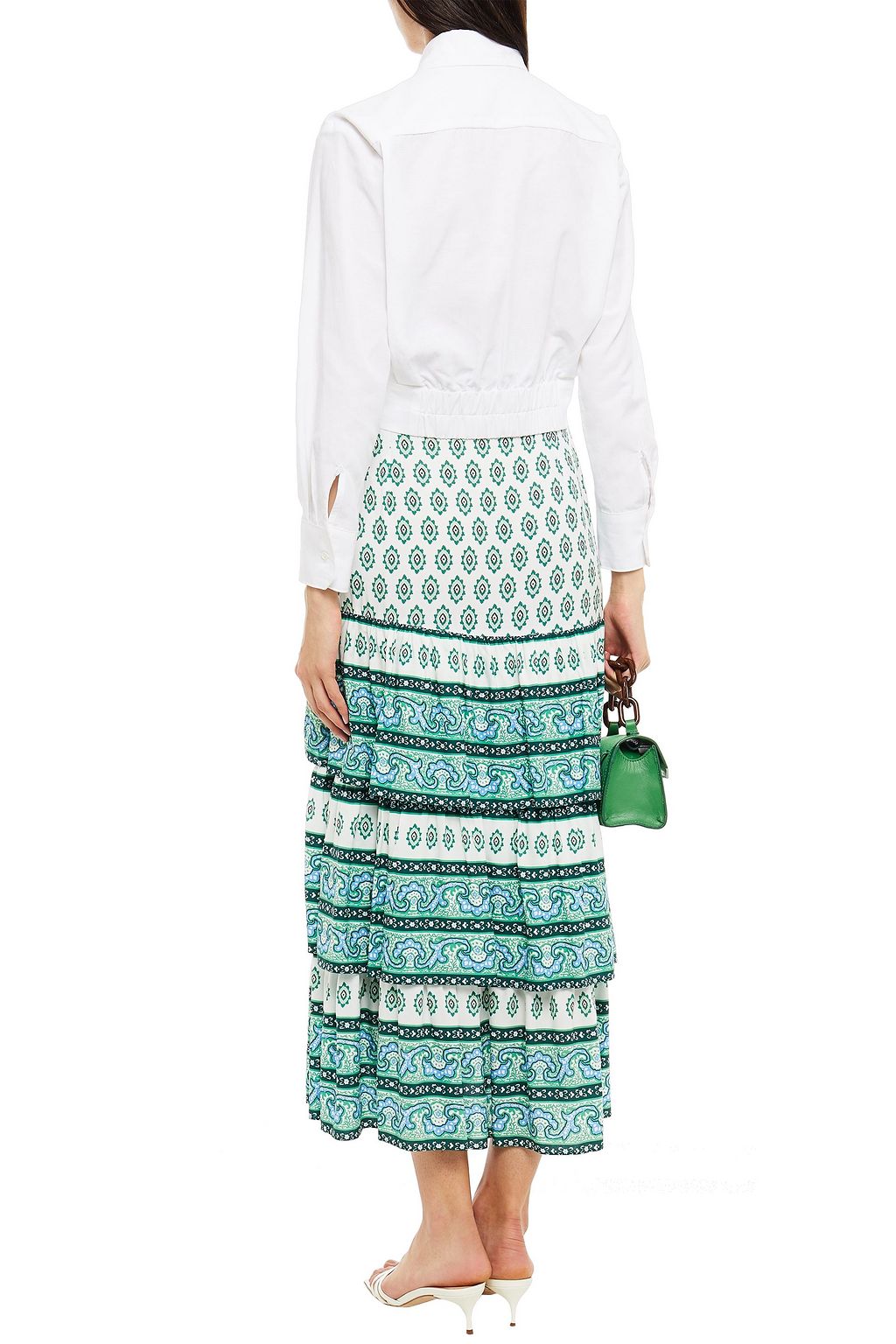 SANDRO Tiered printed crepe midi skirt
