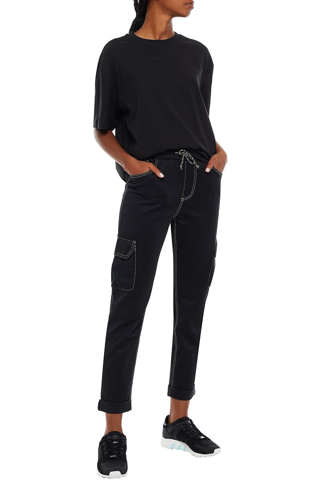 ADIDAS ORIGINALS Appliquéd cotton-blend stretch-piqué track pants