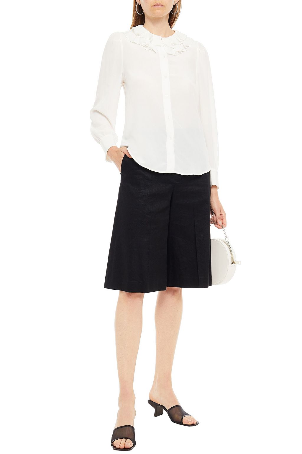 SANDRO Alor ruffled silk-crepe shirt