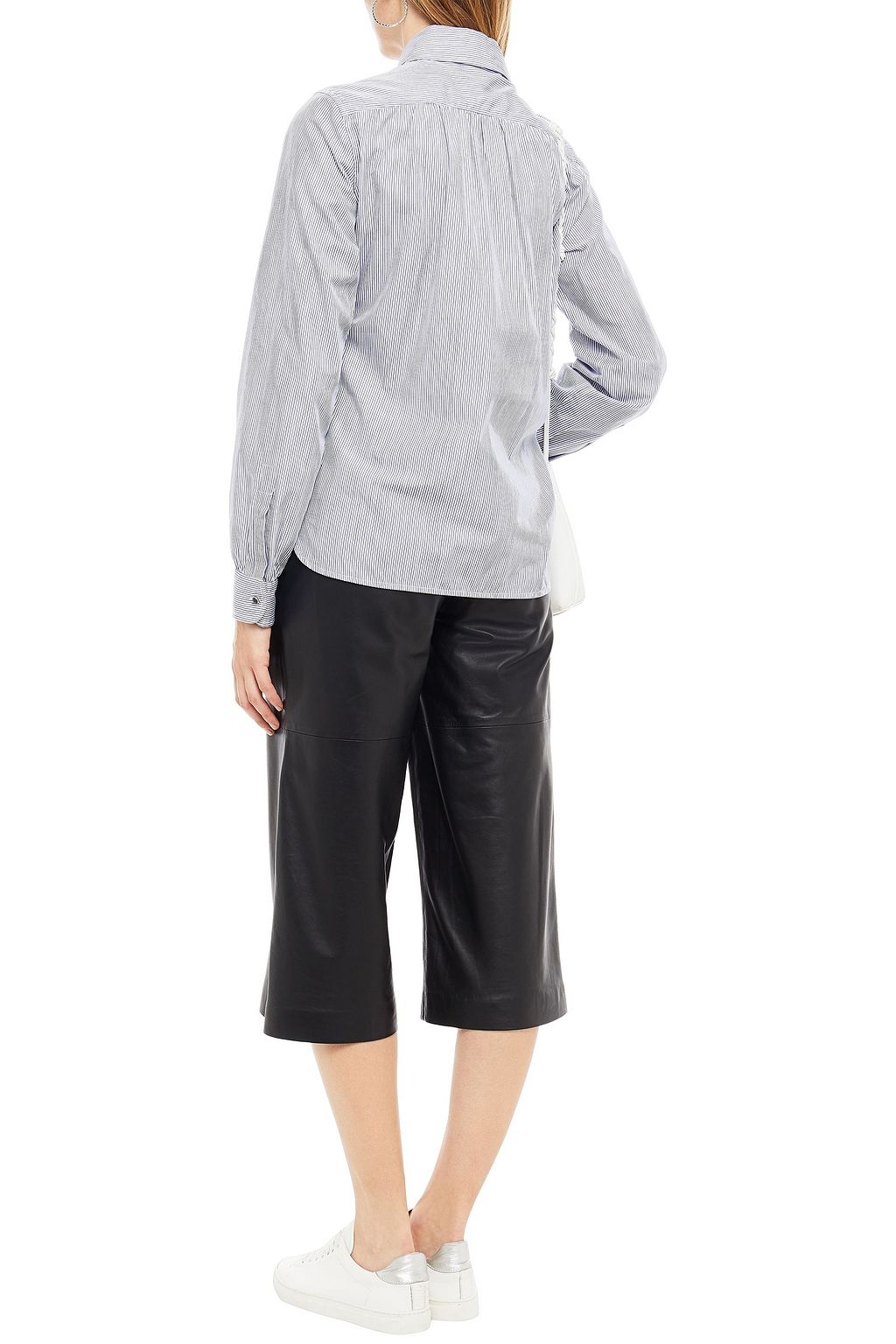 SANDRO Gathered striped cotton shirt