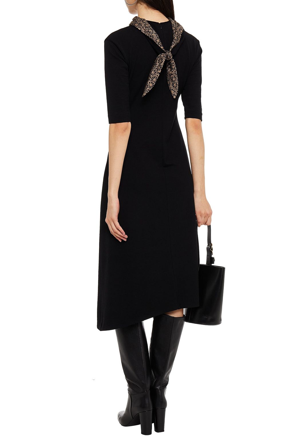 BRUNELLO CUCINELLI Paneled printed cady and wool-blend midi dress