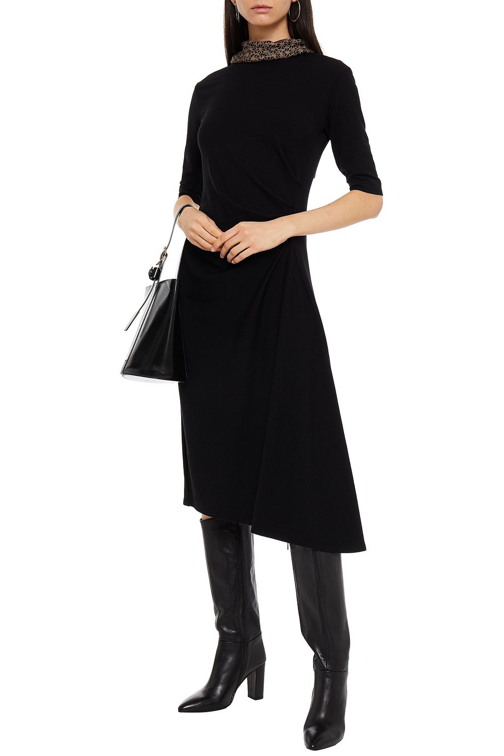 BRUNELLO CUCINELLI Paneled printed cady and wool-blend midi dress