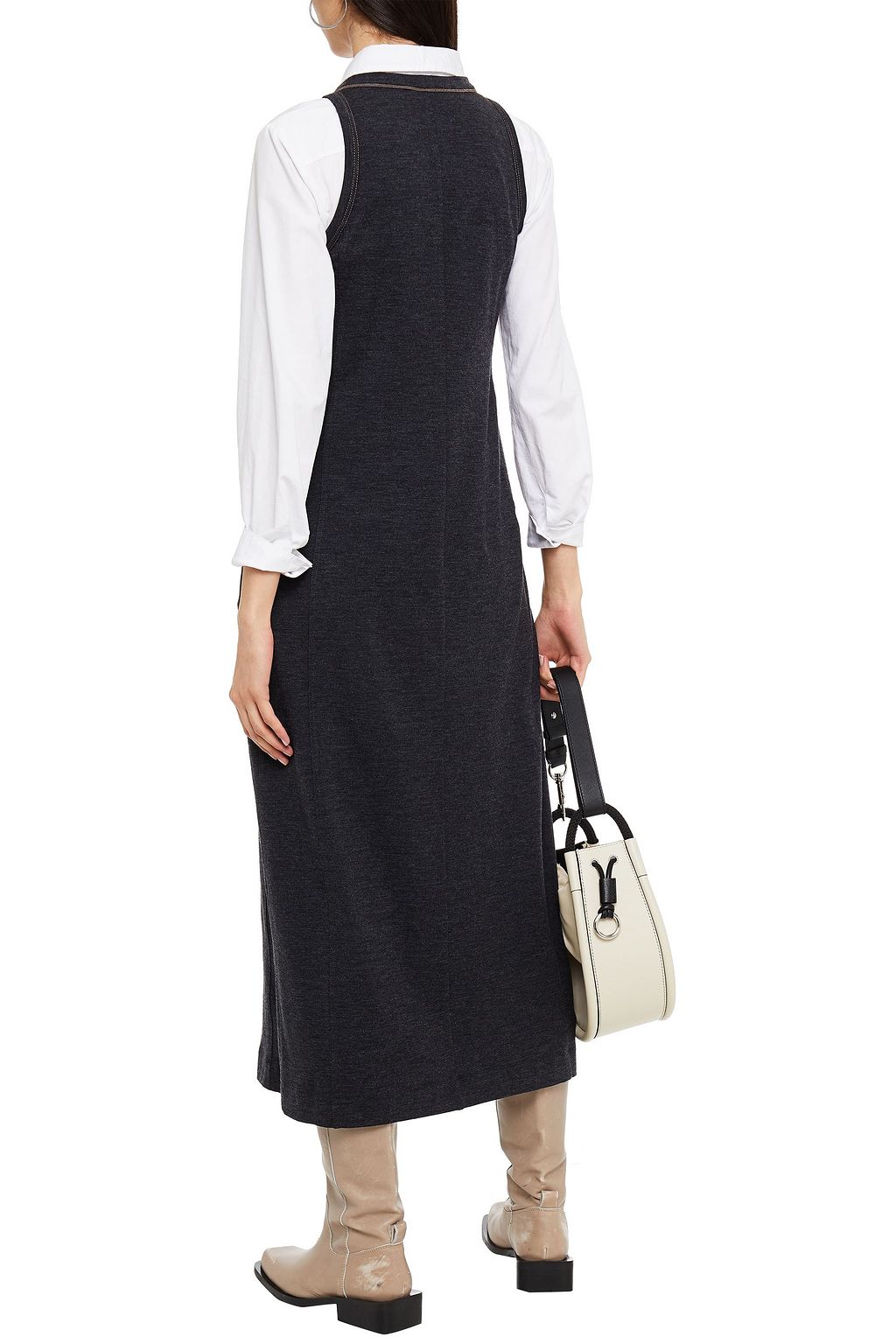 BRUNELLO CUCINELLI Bead-embellished wool-blend midi dress