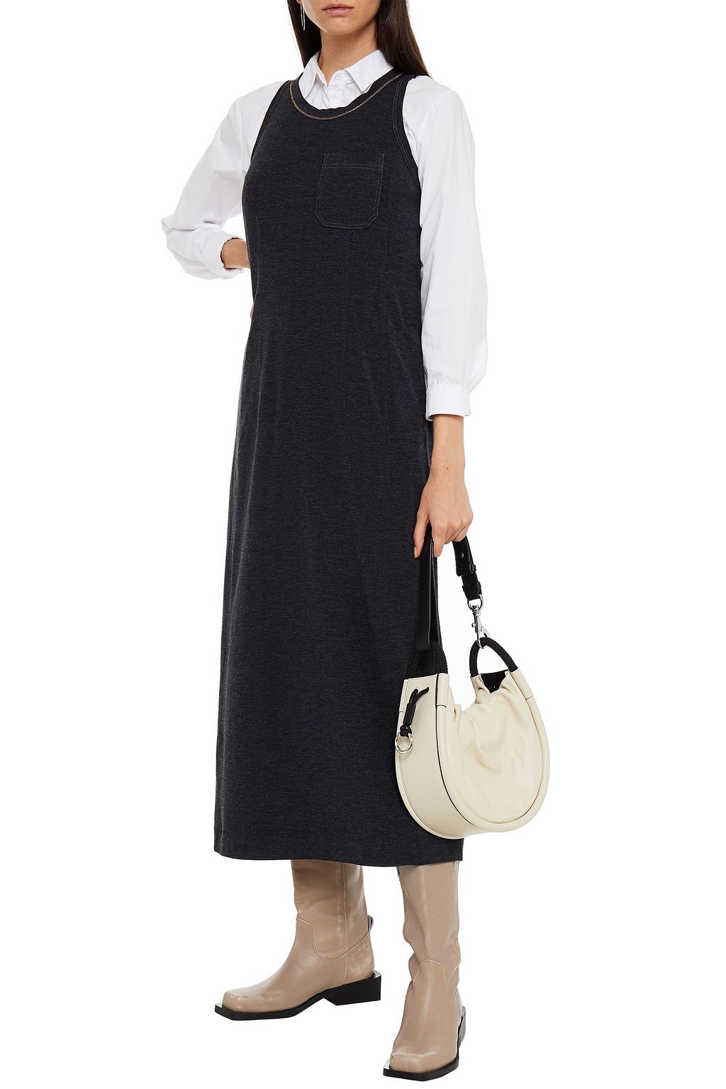BRUNELLO CUCINELLI Bead-embellished wool-blend midi dress