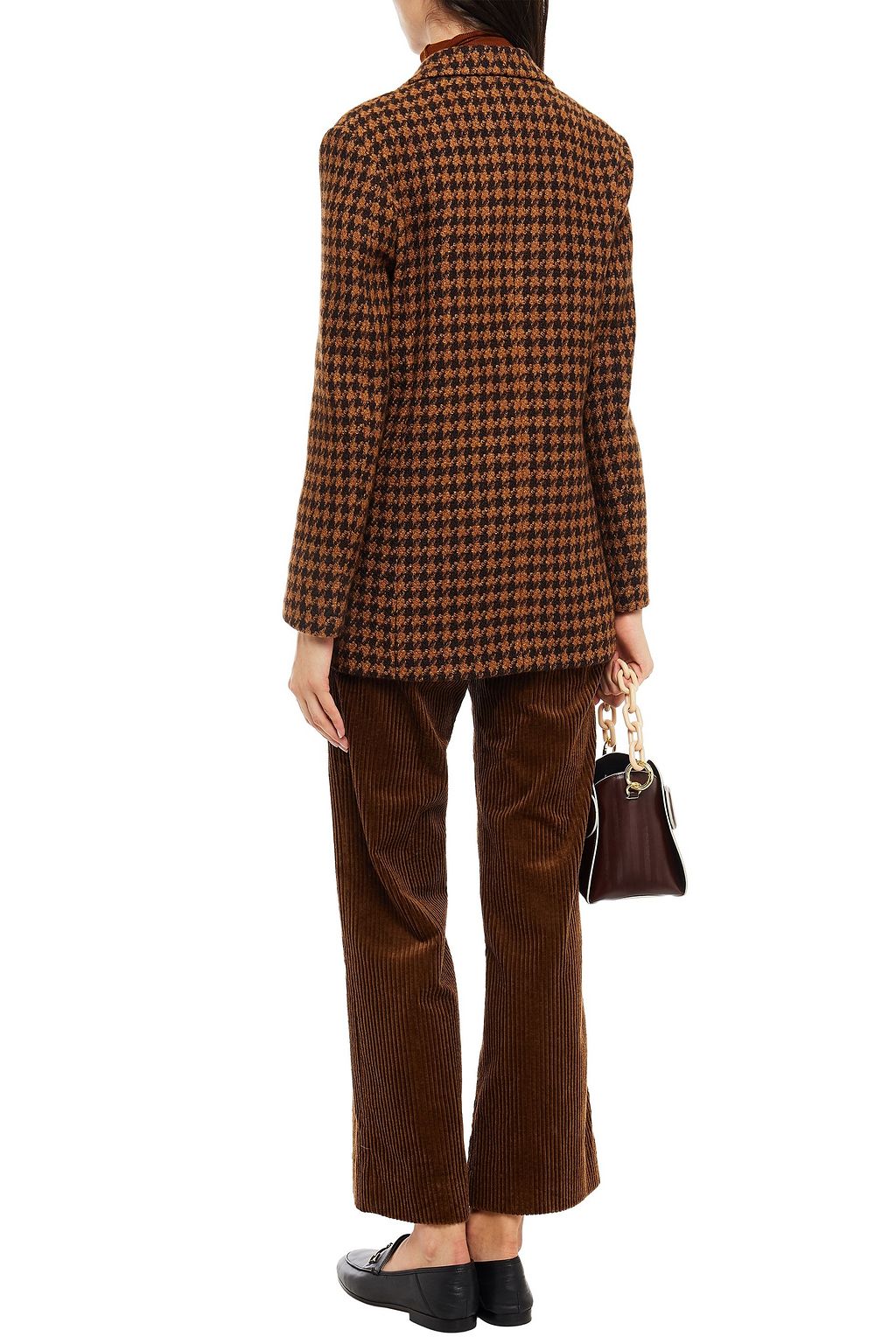 SANDRO Houndstooth wool and cotton-blend tweed blazer