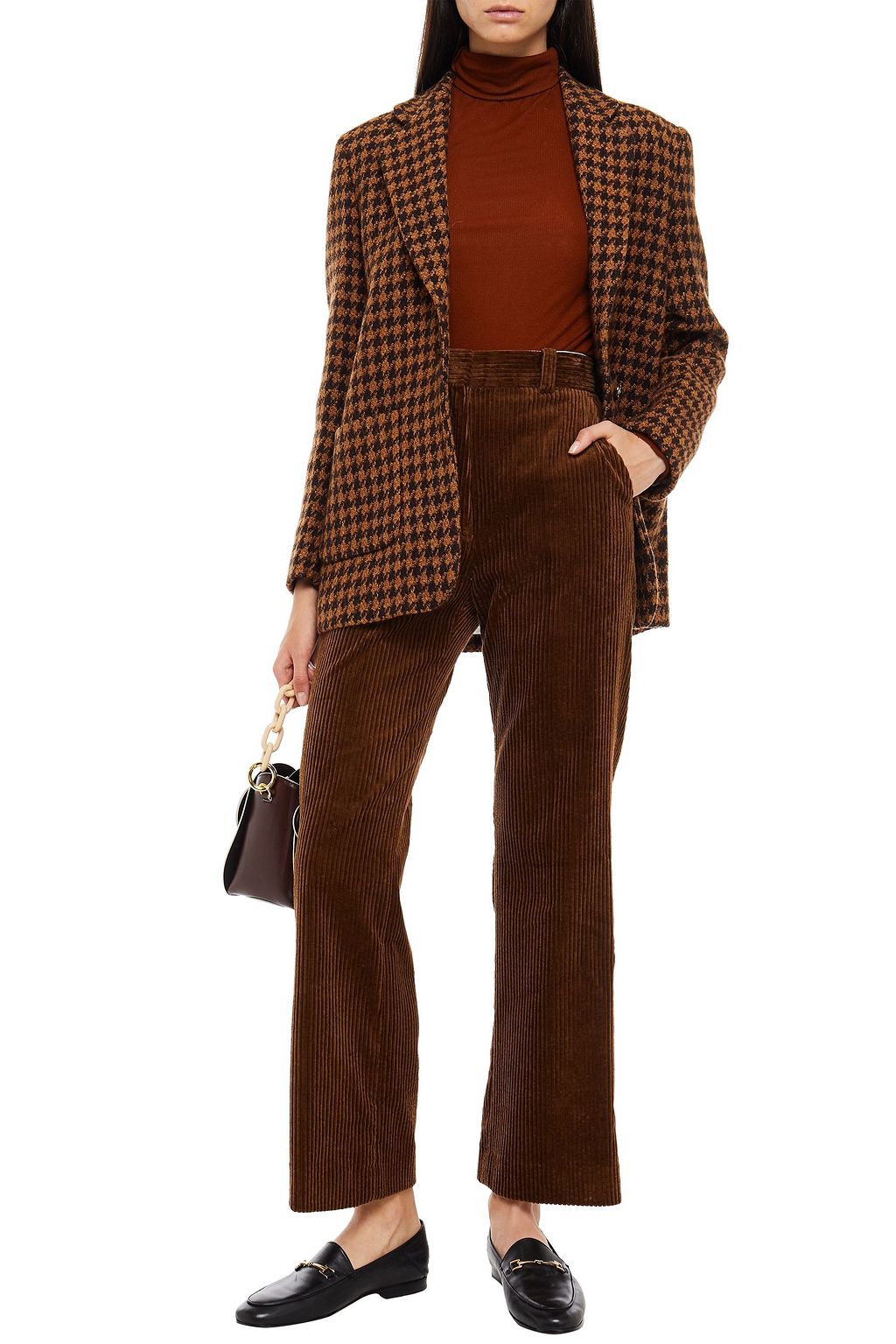 SANDRO Houndstooth wool and cotton-blend tweed blazer