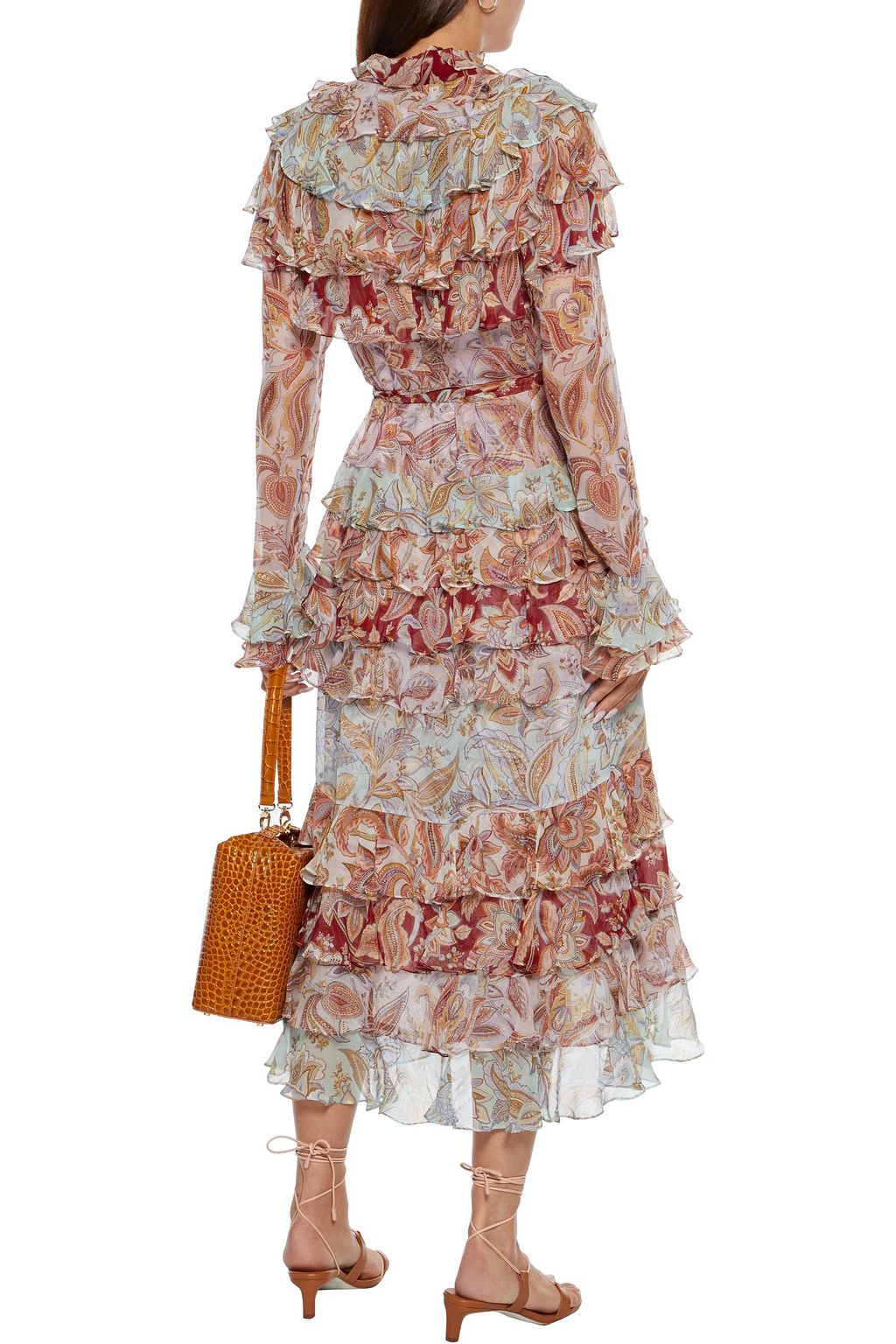 ZIMMERMANN Ladybeetle tiered belted printed silk-chiffon midi dress