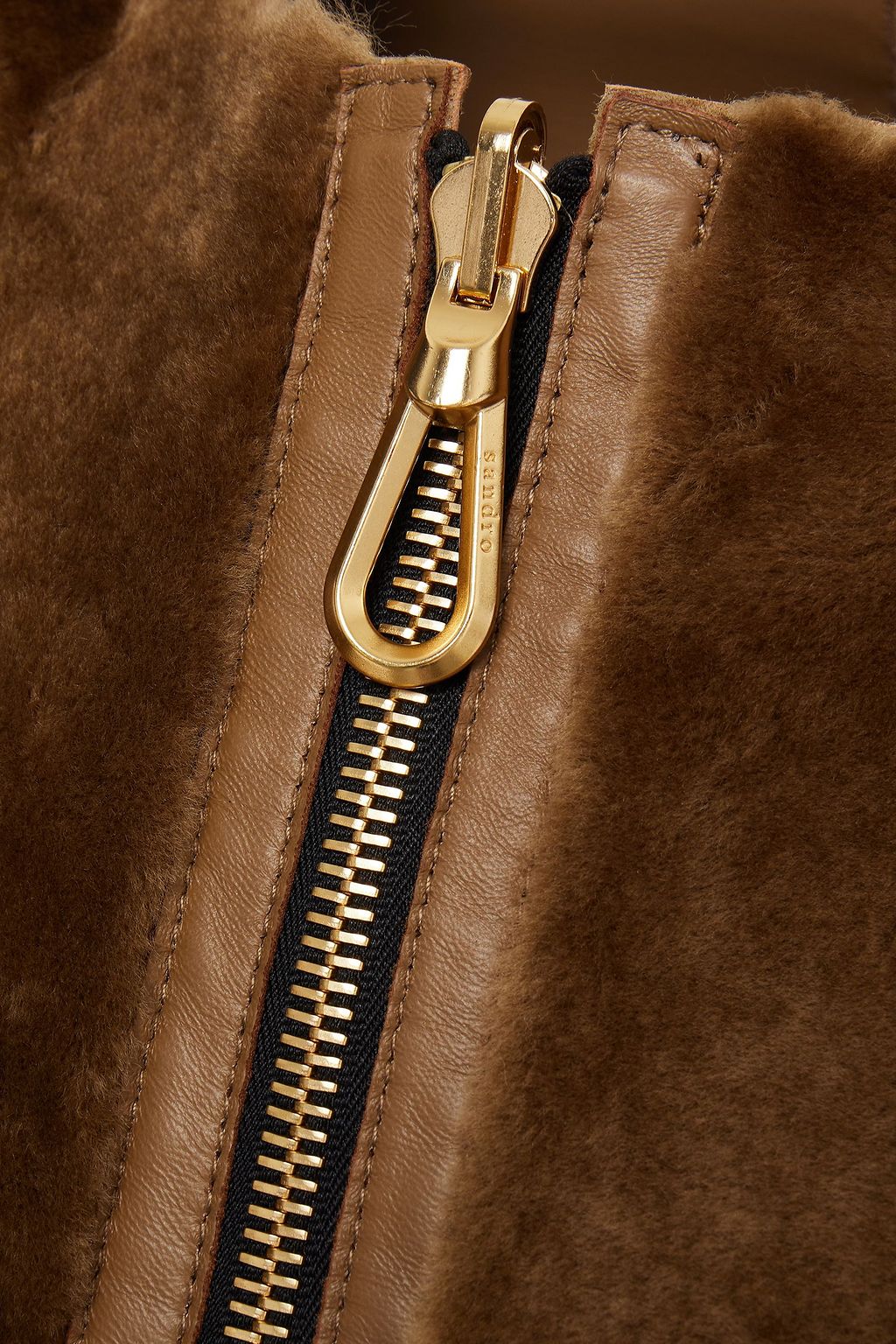 SANDRO Reversible leather-trimmed shearling coat