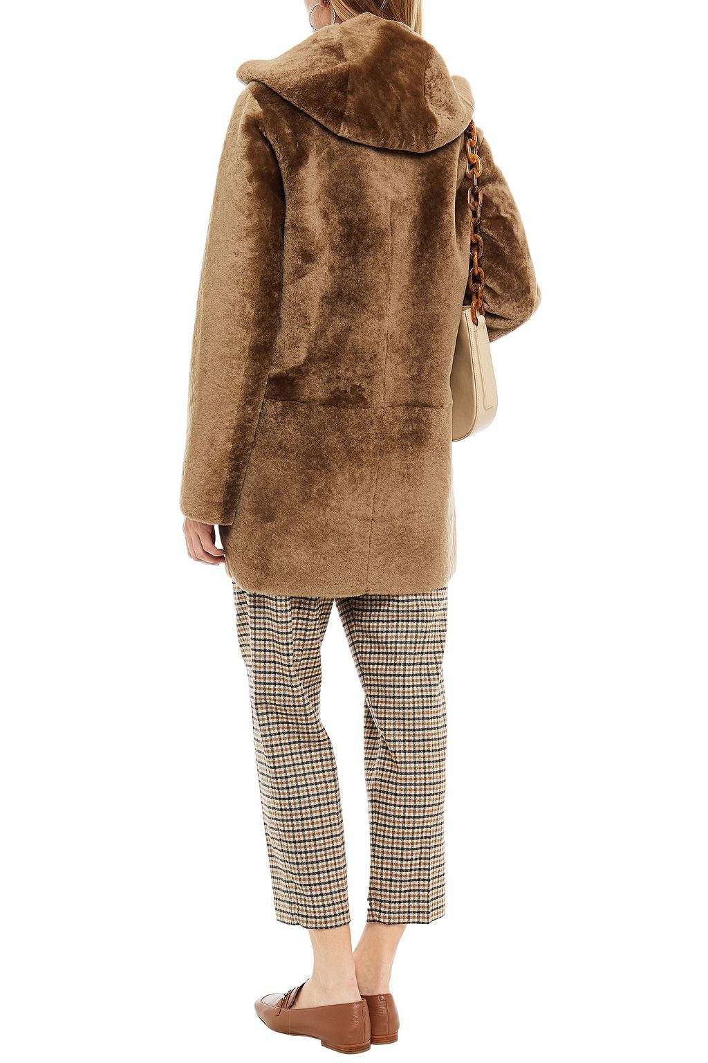 SANDRO Reversible leather-trimmed shearling coat