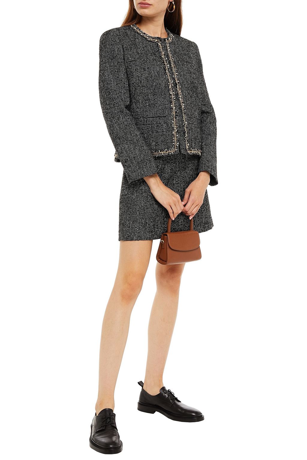 SANDRO Chain-trimmed tweed jacket