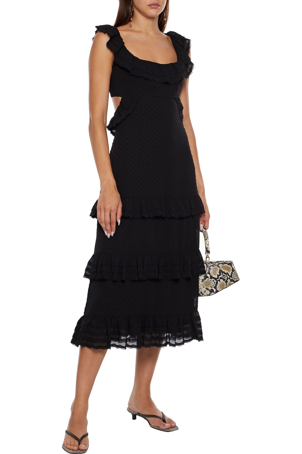 ZIMMERMANN Tiered plissé-trimmed fil coupé chiffon midi dress