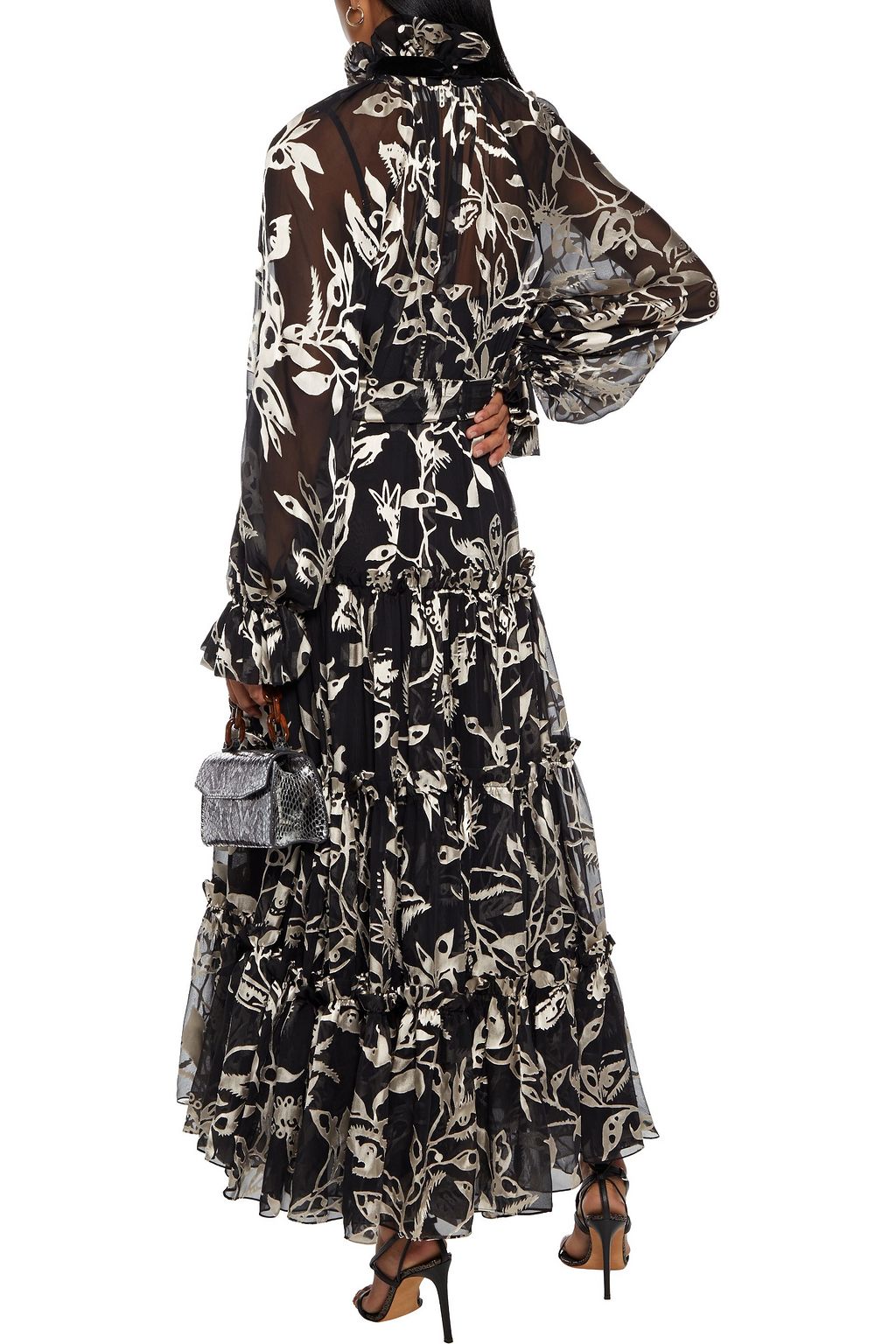 ZIMMERMANN Ladybeetle tiered pussy-bow burnout chiffon maxi dress