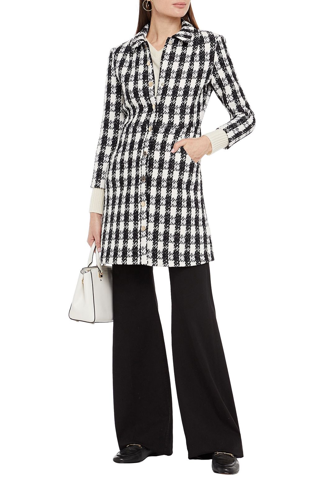 MAJE Checked cotton-blend tweed coat
