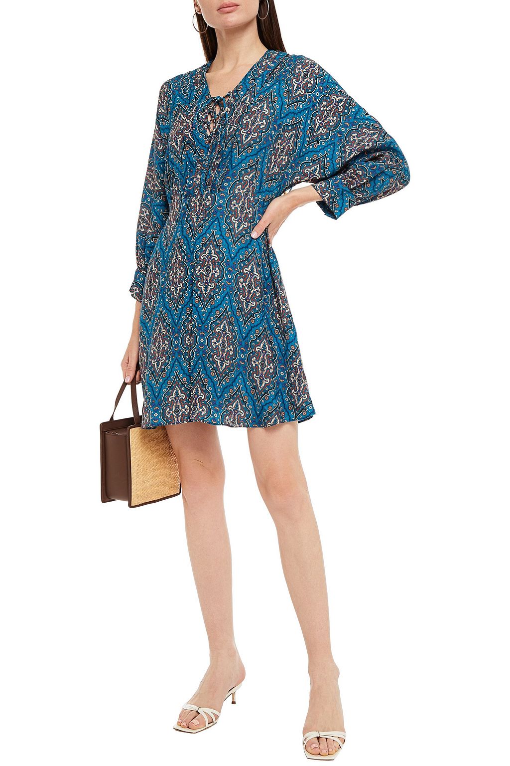 SANDRO Kael gathered printed jacquard mini dress