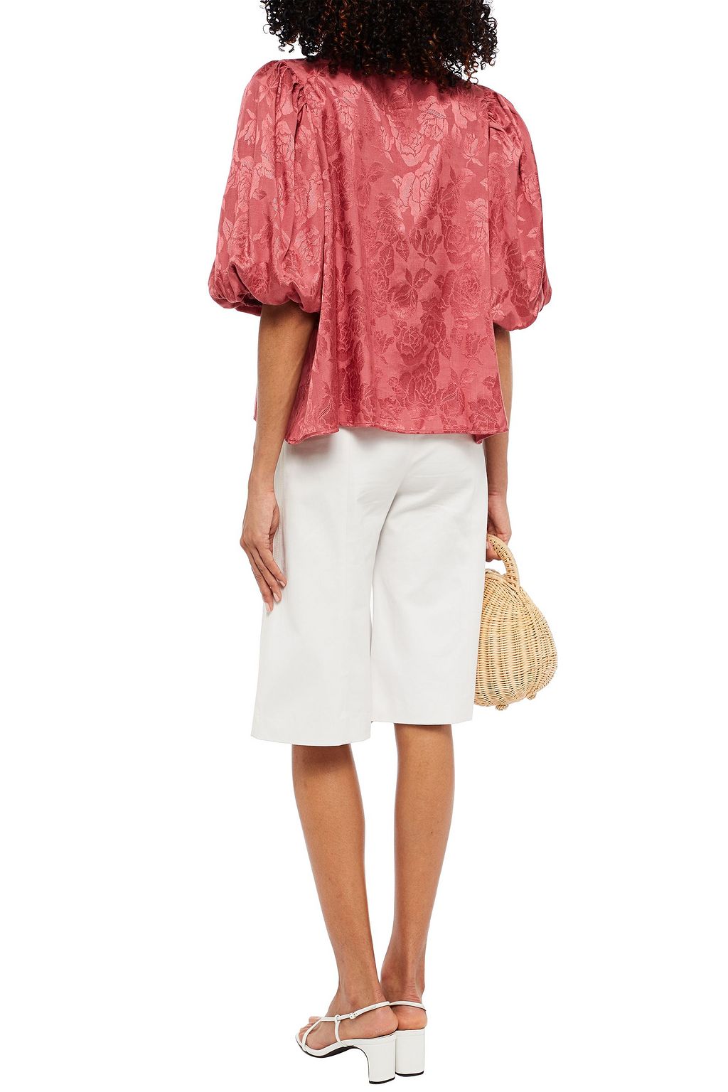 BYTIMO Gathered floral-jacquard shirt