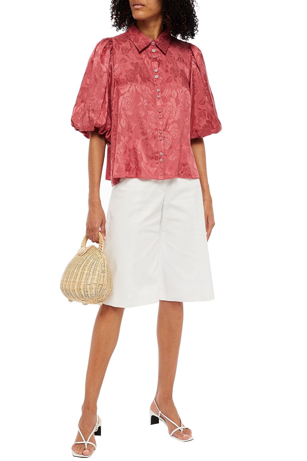 BYTIMO Gathered floral-jacquard shirt