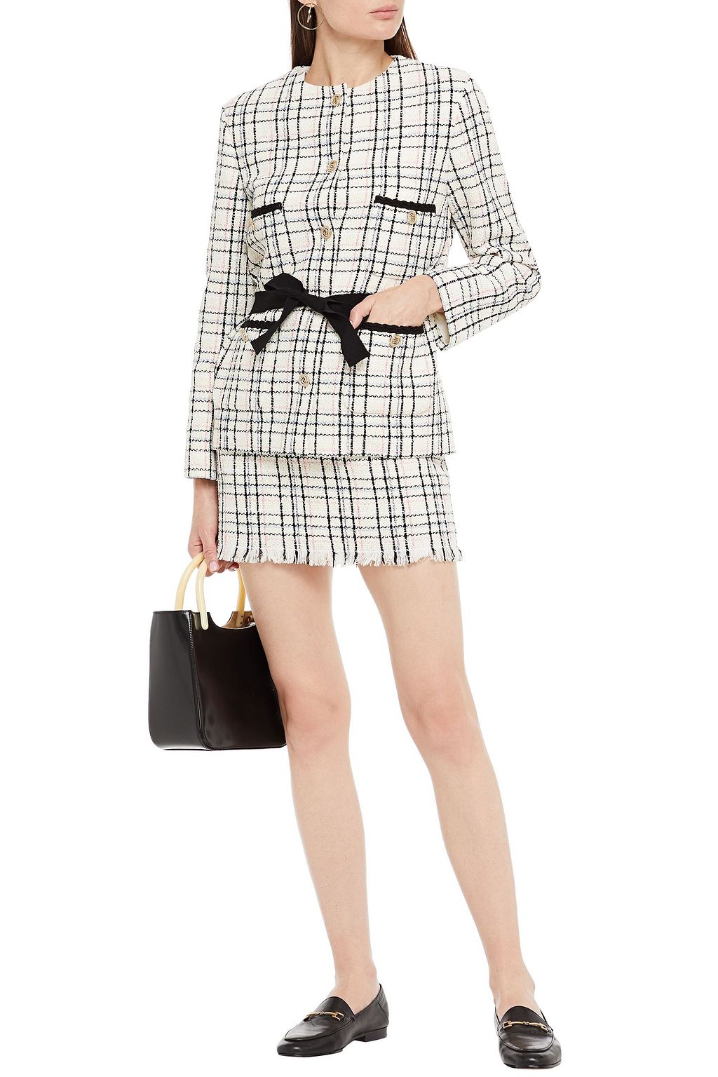 MAJE Checked cotton-blend bouclé-tweed jacket