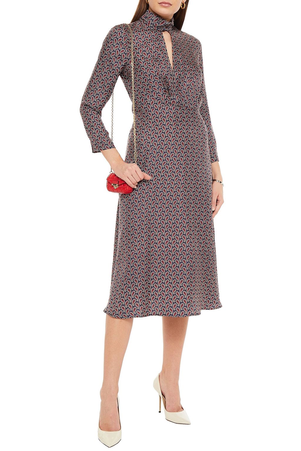 SANDRO Cashy Midikleid aus Seidensatin mit Cut-outs und Paisley-Print