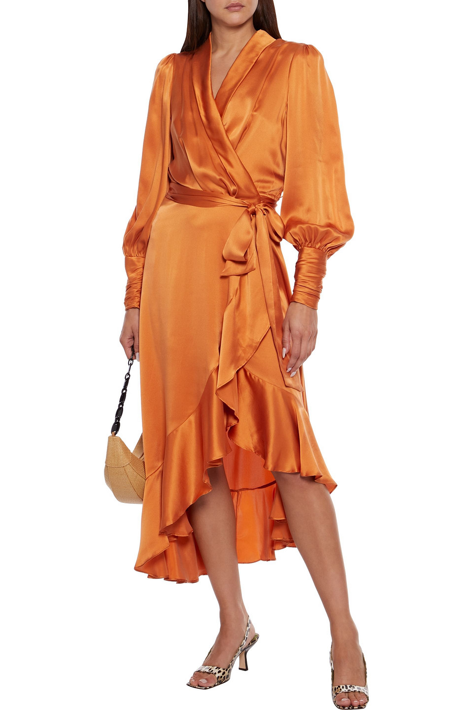 orange midi wrap dress