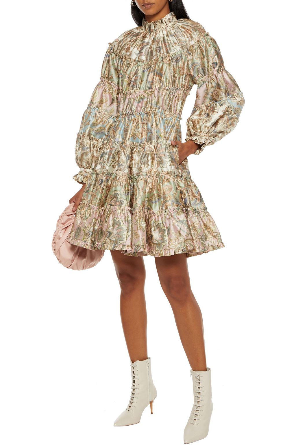 ZIMMERMANN Ladybeetle tiered printed wool and silk-blend satin-twill mini dress
