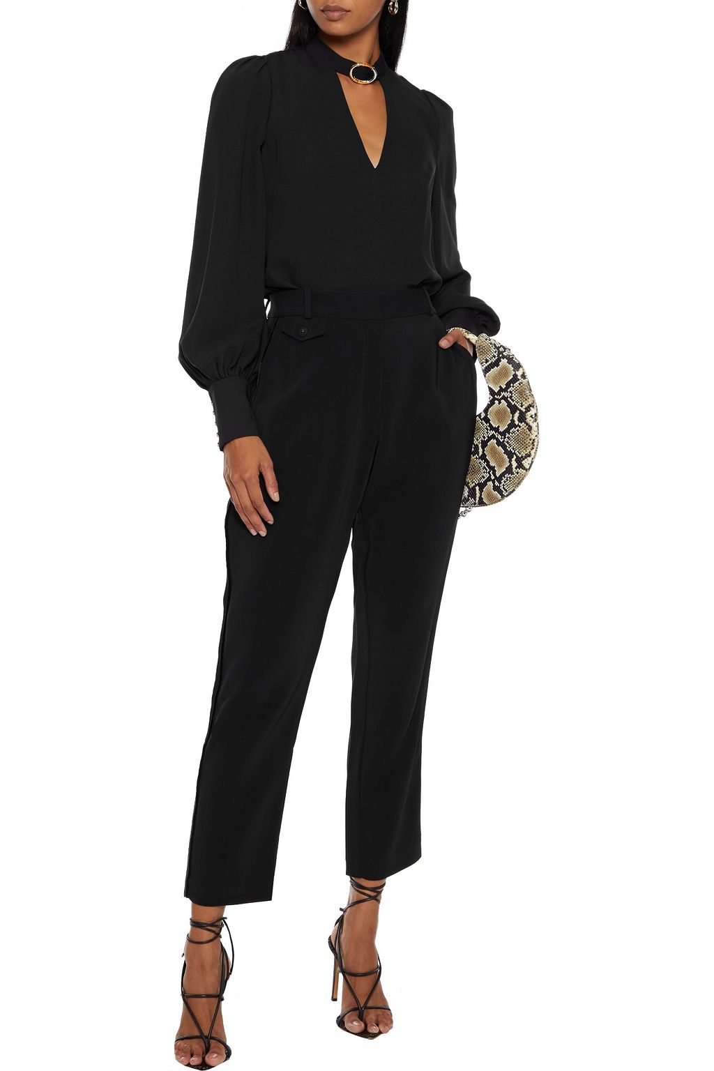 ZIMMERMANN Cropped Hose mit geradem Bein aus Crêpe mit Samtbesatz