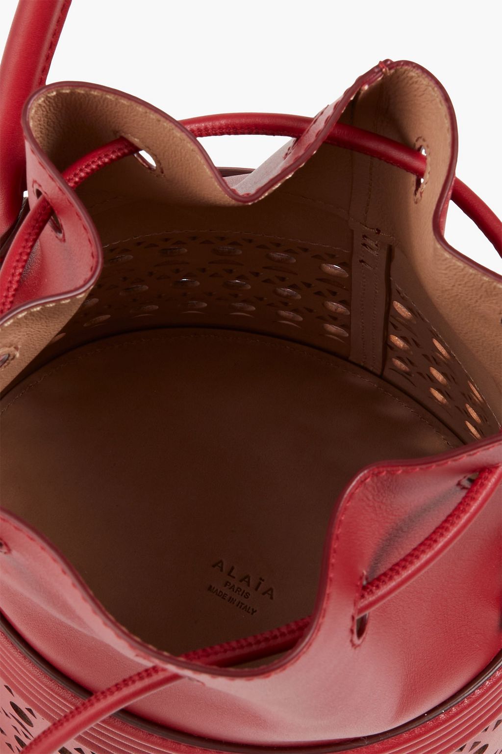 ALAÏA Bucket Corset laser-cut leather bucket bag
