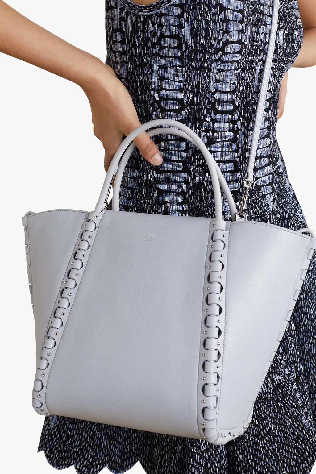 ALAÏA Le Hinge small laser-cut studded leather tote