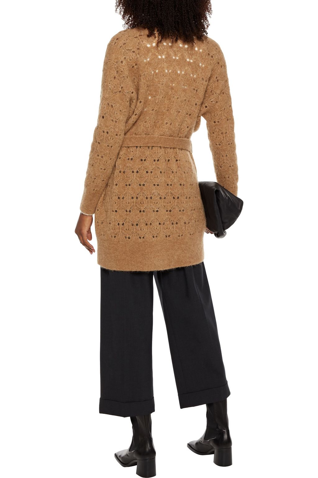 BRUNELLO CUCINELLI Belted brushed pointelle-knit cardigan