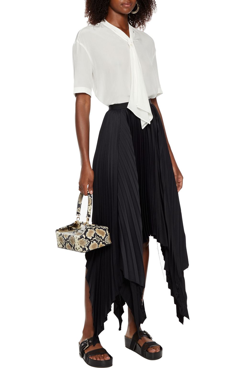 BRUNELLO CUCINELLI Tie-neck bead-embellished silk crepe de chine top