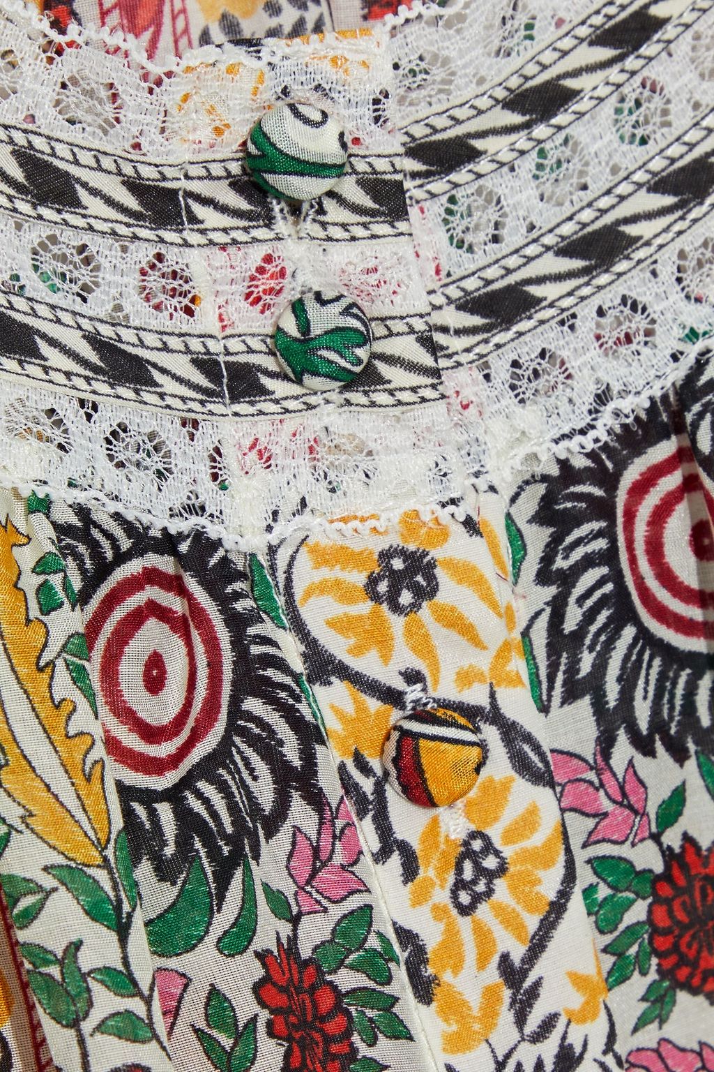 ALICE + OLIVIA Cherelle cropped smocked printed cotton and silk-blend blouse