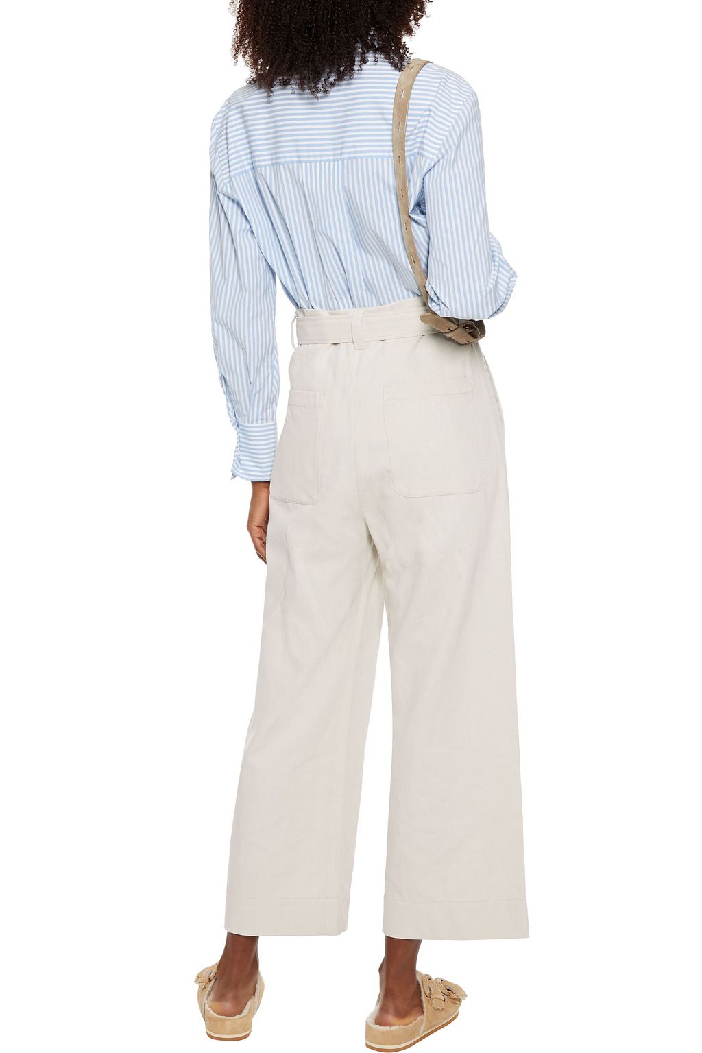 BRUNELLO CUCINELLI Bead-embellished striped cotton-blend poplin shirt