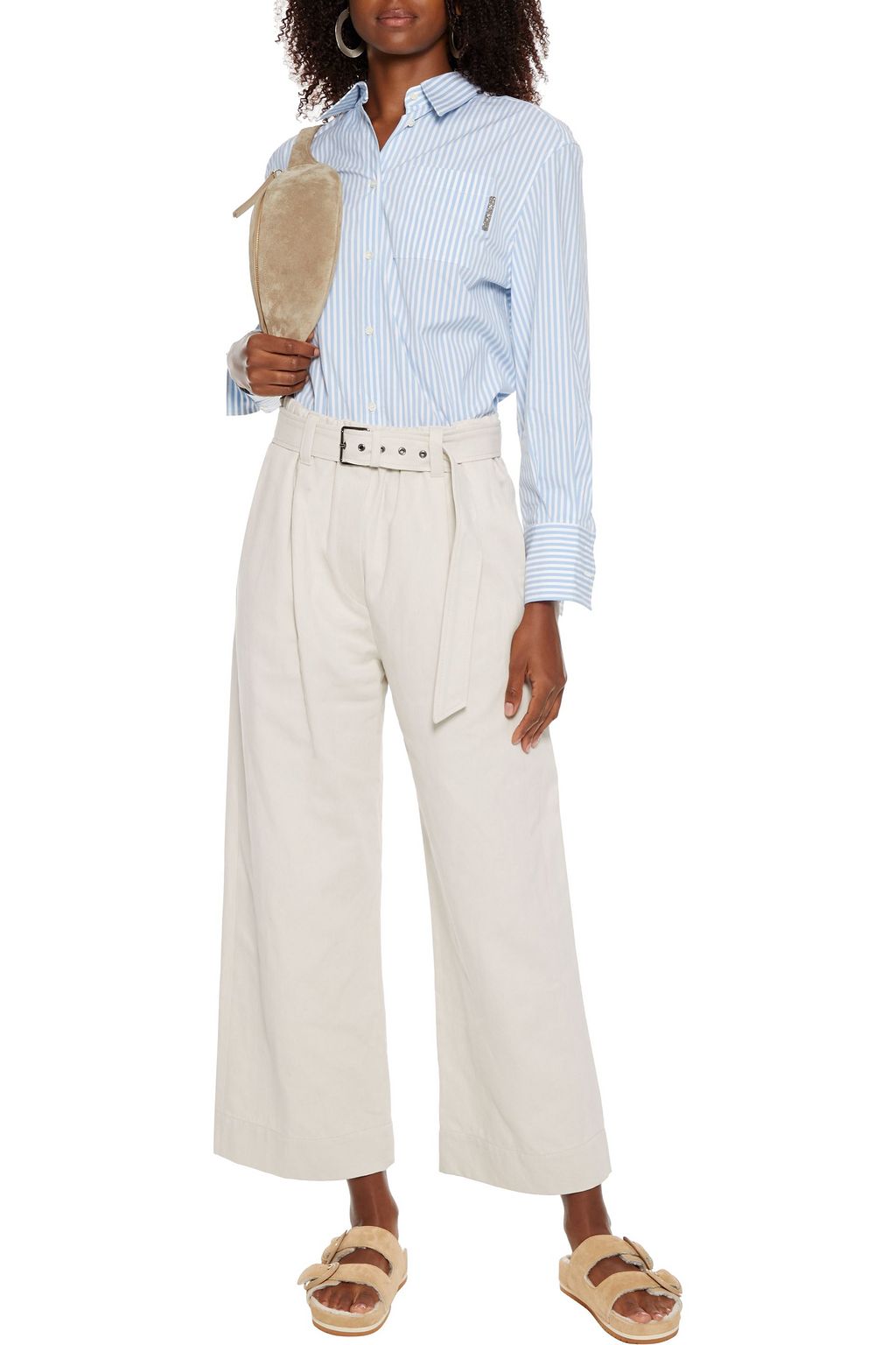 BRUNELLO CUCINELLI Bead-embellished striped cotton-blend poplin shirt