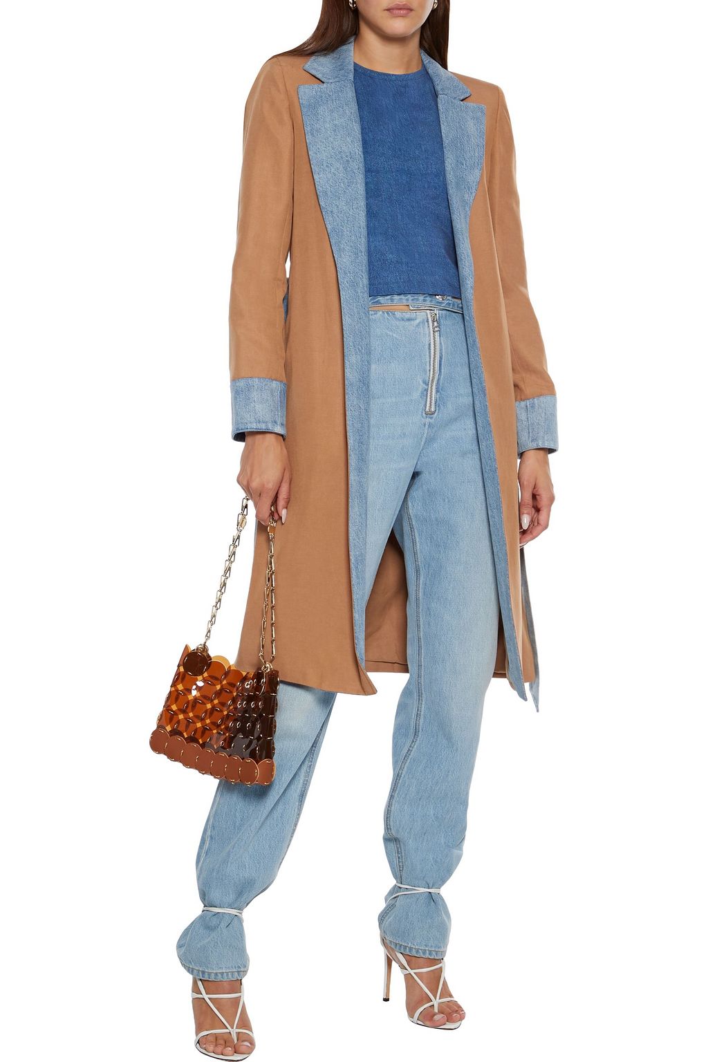 ALICE + OLIVIA Verna denim-trimmed slub Lyocell, linen and cotton-blend coat