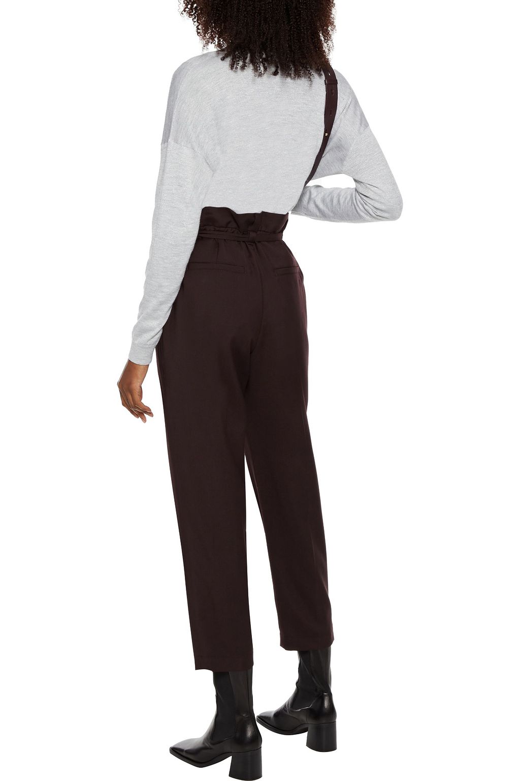 BRUNELLO CUCINELLI Belted bead-embellished wool tapered pants